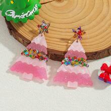 1 par de brincos fofos para o feriado, brincos pendurados de acrílico de Natal com Papai Noel de desenho animado, designs de árvores de Natal, adequados para mulheres casuais, festas, ocasiões natalinas - Multicolorido - Ver 9