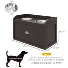 Stainless Steel Raised Dog Bowls, With 21L Storage Drawer Large Dogs - Brown - Brown + Stainless Steel - View 4