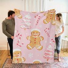 GEL HUT MUN Vintage Christmas Gingerbread Flannel Blanket - Soft & Cozy Polyester Knit, Digital Printing, Multi-Purpose All Season Bed/Sofa Home Decor Cover, Machine Washable Throw Blanket, Autumn Blanket, Plush Blanket, Bedding, Sofa Throw, Soft Blanket, Customized Blanket
