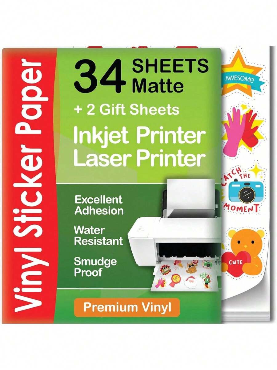 100 tờ giấy dán decal bóng in phun và in laser - 8,5" x 11" - Chống thấm nước, nhanh khô, màu sắc sống động