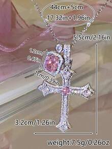 1 pieza Collar con colgante de cruz con diamantes, collar con colgante cuadrado rosa, collar de plata lujoso y de moda adecuado para que las mujeres lo usen diariamente, perfecto para citas, fiestas, festivales y regalos de joyería - Plateado - Ver 5