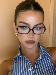 1pc Women's Elliptical Small Oval Frame Personalized Street Snap Concave Shape Clear Glasses Summer Study Accessories Glasses Accessories For Women