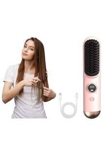 Cordless Hair Straightener Brush-Portable Straightening Comb, 2000mAh Batt, Plasma Tech, 9 Temp-Settings & LED Display, For Travel & Home Battery Capacity 2000mAh