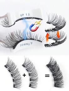 MAGEFY 3/2 Pairs Cartoon Magnetic Eyelashes Set, Natural Look, Reusable, Includes Professional Eyelash Curler + Eyebrow Gel, No Glue Needed, Easy To Wear And Remove, All-Day Comfort, Pink Packaging, Gift For Women, Suitable For Female Face And Eyes, Travel Essential, Beach Vacation, Camping Trip, Back To School Makeup Tool - 眼尾拉長款 - 查看 10