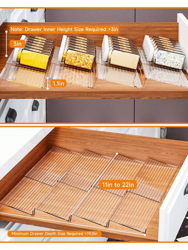 1/2/4pcs Spice Drawer Organizer Tray, Kitchen Spice Rack - Expandable,Expandable, Acrylic Material, Organize Kitchen Drawers, Spice Jar Racks, Cabinets, Pantry, Countertops, Kitchen Accessories, Spice Jar Storage Organizer, Practical Storage Solution, Ideal For Valentine's Day, Christmas, Father's Day, Mother's Day, Or As A Gift For Elders Or Friends,Jars Not Included