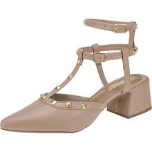 Women's Pumps Block Heel Shekinah Strap Studs Spike Carnation Fashion Simple Casual PVC Shiny Studded Party 2025 - 杏色 - 查看 9