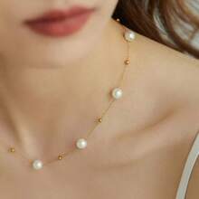1 Fashionable, Luxurious And Elegant Imitation Pearl Necklace, High-Quality Strong Light Pearls, Small Gold Beads Embellishment, Elegant High-End Necklace, Suitable For Banquets, Daily Gatherings, Holiday Parties, Travel, Wearing, Holiday Gifts