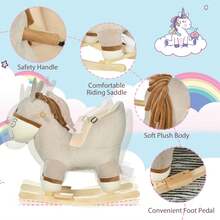 HOMCOM Kids Rocking Horse, Children Plush Ride On Donkey Animal Rocker W/ Sound, Wood Base Seat, Ty Belt, Baby Toy Rocker For Toddler 18 - 36 Months, Grey - Grey - View 4