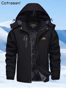 Cotrasen Chaquetas de Esquí Impermeables para Hombre con Capucha Desmontable Abrigo de Invierno Cortavientos para Senderismo Impermeable - Negro - Ver 1