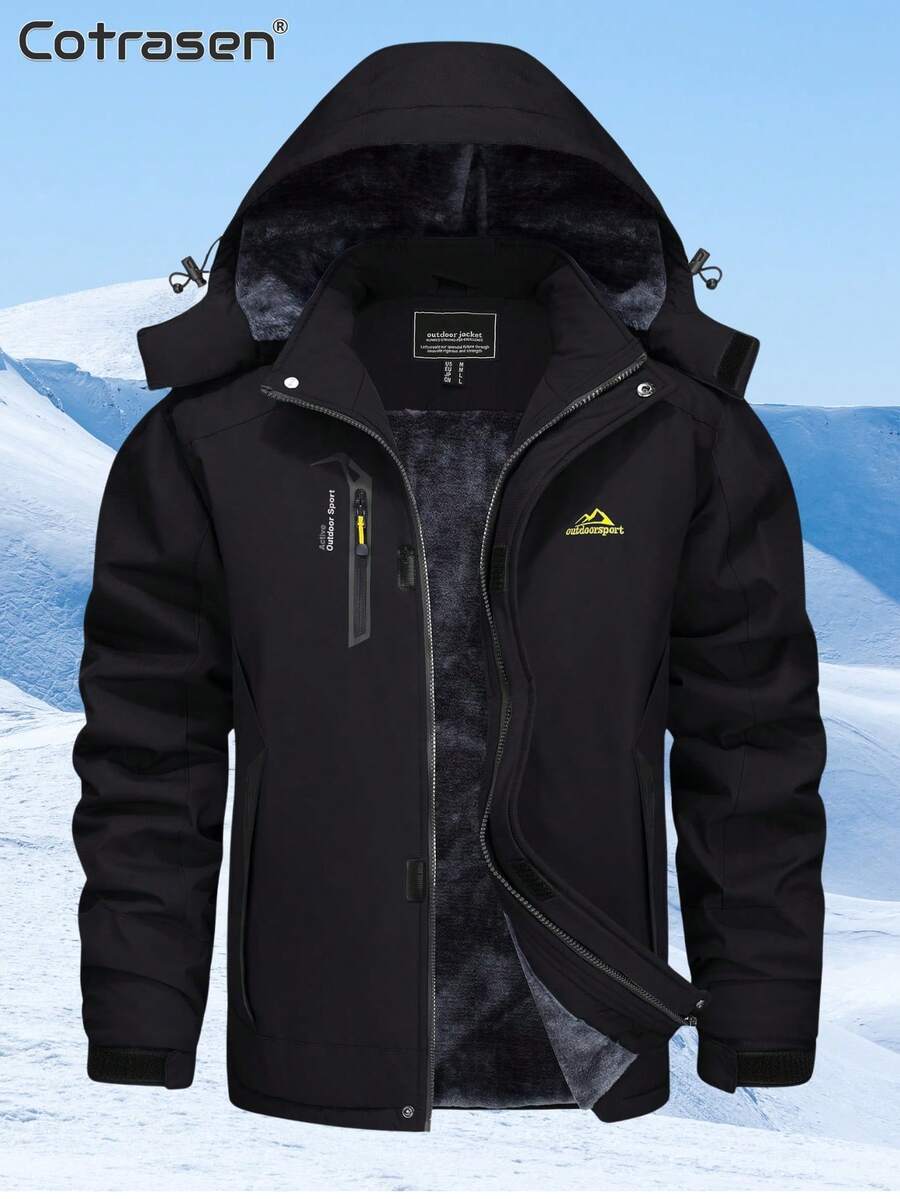 Cotrasen Chaquetas de Esquí Impermeables para Hombre con Capucha Desmontable Abrigo de Invierno Cortavientos para Senderismo Impermeable - Negro - Ver 1