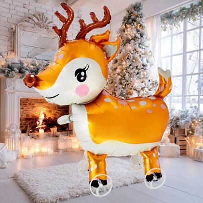 1 قطعة من بالونات الألومنيوم على شكل رنة متحركة للمشي، بالون هواء على شكل رنة متحركة، ديكور حفلة رأس السنة والكريسماس 2026