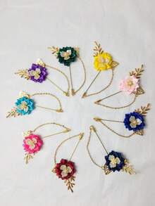 1 pieza Broche unisex, estilo coreano con flor de tela tipo margarita o crisantemo, alfiler de suéter, cadena de solapa con borla y aguja larga - Multicolor - Ver 12