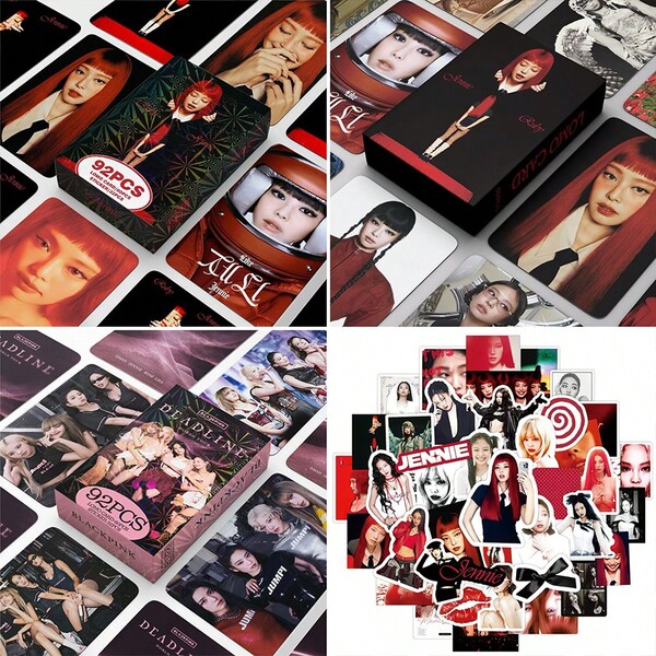 مجموعة بطاقات صور تذكارية هولوغرافية 92 قطعة (60 بطاقة لومو + 32 ملصق) / 55 قطعة / 30 قطعة - طقم ألبوم تذكاري مصنوع من المعجبين ، هدية عيد ميلاد K-Pop للمعجبين | بطاقات تداول مع صندوق عرض ، طقم إشارات كتاب جيني ألبوم استوديو الأول