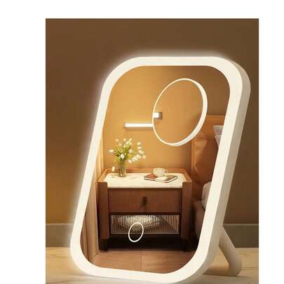 LED化妆镜，带前置灯的梳妆镜，3种照明模式，可充电化妆镜，现代风格，内置电池，触控操作，便携可折叠，旅行化妆镜，带灯化妆镜，女性理想之选，情人节礼物，学生宿舍日常使用，时尚设计，价格实惠，圣诞礼物，化妆品，化妆工具，物美价廉，礼物，女士礼物，圣诞礼物，赠品，旅行，平价好物，旅行必备