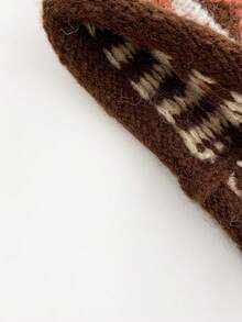 1 件可爱编织图案针织帽，带卷边，俏皮的魔鬼角设计，复古冰岛风格针织冬帽，温暖时尚的护耳帽，带图案围巾