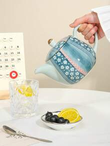 1pc Vintage Ceramic Teapot, Suitable For Home, Club And Gathering Use