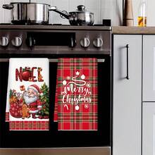 2pcs/Set Festive Christmas Kitchen Towel Rags, Santa Claus & Reindeer Design, Red Plaid With White Trim, Soft Microfiber Dishcloth For Cooking, Baking, Housewarming Gift, Holiday Bathroom & Kitchen Decor, Christmas Kitchen Decorations - Multicolor - View 2