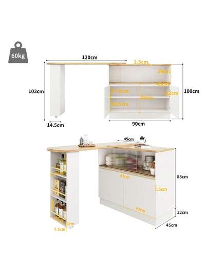 Sairedel 360° Rotating Sideboard Shelves Glass Moderne Serving Buffet 90x45x100 Cm Kitchen, Restaurant, Living Room Multifunctional Shelf, Bar Cabinet view 6