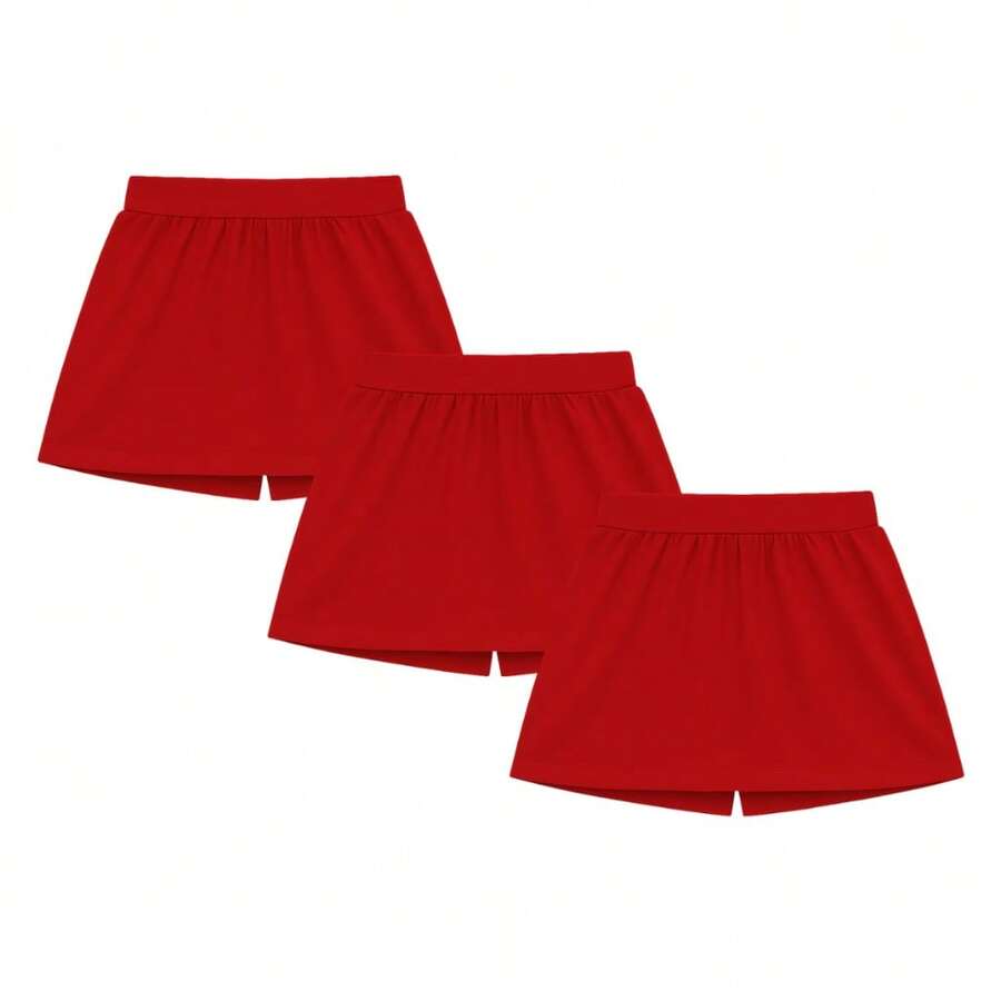 Kit 3 Shorts Skirt Cotton School Uniform For Children And Youth Girls Summer Size 1 To 16 - Red - View 1