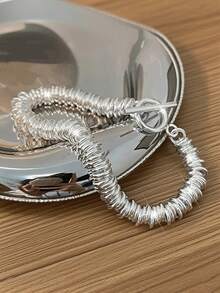 1 Piece Silver Wire Coil Women's Pendant Bracelet, Sweet And Fashionable Toggle Clasp OT Design, Elegant And Fashionable Jewelry - 銀色 - 查看 9