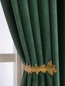 1pc Imported Dutch Velvet Fabric Curtain, 220gsm, Luxurious Room Window Decor, Heavy Blackout Curtain For Privacy In Winter - Dark Green - View 7
