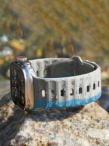 1 件蓝色和灰色兼容 表带,户外运动登山健身瑜伽防水防汗超薄柔软 3D 浮雕纹理硅胶 表带,适用于 Ultra 2、SE、Series 9/8/7/6/5/4/3/2/1、38/40/41mm、42/44/45/46/49mm,男女通用礼物 - 藍灰色雙色 - 查看 3