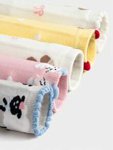 Balabala Kids Socks Girls Cotton Mid-Calf 5 Packs Sweet Print - Red and White - View 3