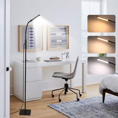 1pc Modern Floor Lamp With Remote, Lightweight LED Reading Lamp Floor Standing, 3 Color And 10 Brightness Dimmable Gooseneck Light,With [1H Timer] Sui