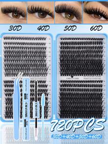 648/666/720pcs D-Curl Fluffy False Eyelashes Set, Includes Beginner-Friendly Eyelash Tutorial, Thick & Voluminous DIY Segmented False Lashes, With Glue, Sealant, Tweezers, Lash Brush, Magnifies Eyes, Lightweight & Reusable, Large Capacity Individual Lashes Set, Soft & Natural Mixed Lashes, Create 3D Dimensional Eye Makeup, For Home DIY, Travel, Daily Commute, Evening Party, Wedding Bride Makeup, Etc. - Multicolor - View 13