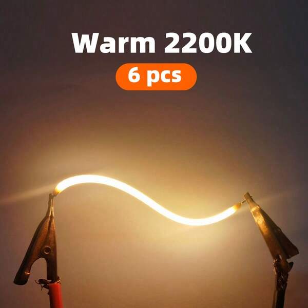6 قطع من شرائط الخيوط المرنة LED ذات اللون الدافئ - بطول 130 مم/5.11 بوصة ~ 300 مم/11.81 بوصة خيارين للطول، درجة حرارة اللون 2200 كلفن، ساطعة وقابلة للثني لمصابيح اللولبية DIY والديكور، تعمل بالبطارية (DC3V، غير مشمولة)، مناسبة لديكور العطلات/الحفلات/المناسبات، ديكور عيد الميلاد/عيد الحب