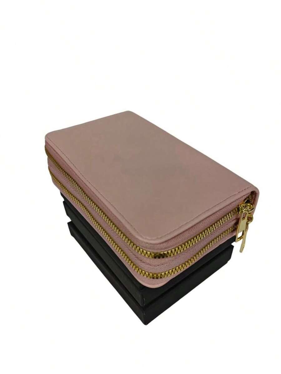 Women's Wallet With 2 Zippered Compartments, Hand Strap, Elegant Card Holder, Fashion Insurance, Assorted Logo Plate - 深粉 - 查看 1