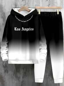 男士休闲连帽衫和运动裤套装，秋冬时尚风格，舒适两件套服装 - 彩色 - 查看 2