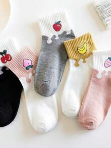 Meia Curta Feminina Estilo Meia de Frutas Estampa Fofa, Casual e Versátil