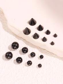 1set 16pcs  Stainless Steel Geometric Ball Fake Piercing Stud Set Fake Nose Ring Stud Sticker Pack Fake Eyebrow Lip Piercing Non Piercied Body Jewelry - Silver - View 11