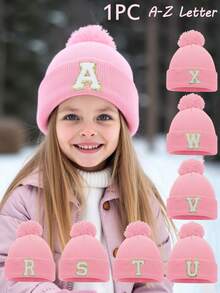 1pc Knitted Hat With Pom Pom For Baby Boys, Girls, Children, Minimalist Style Winter Beanie, Suitable For Outdoor Activities And Daily Commute