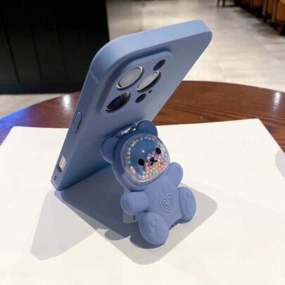 Ốp lưng điện thoại màu trơn sang trọng bằng silicon màu xanh dương, họa tiết gấu nhỏ 3D, 1 chiếc, có giá đỡ hình gấu bông, ốp lưng điện thoại silicon màu trơn sang trọng kèm dây đeo, tương thích với Samsung và Apple 11/12/13/14/15/16 Pro Max S22/23/24/25+ UA04/A05/A14/A15/A24/A25/A34/A54 SA56/A36/A26 Honor 70/90/400/X56789abc Note 14/13/12/1 Pro. Quà tặng Ngày Phụ nữ, Sinh nhật, Lễ Phục sinh, Mùa xuân, Kỷ niệm.