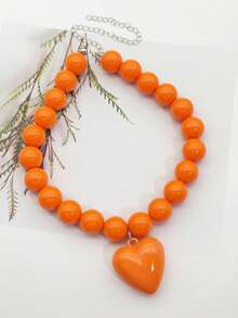 1pc Macaron Color Dopamine Heart Beaded Necklace For Women - Batch Colors May Have Slight Variations - necklace - View 23