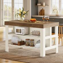 Tribesigns Kitchen Island With Seating And Storage Shelves, 55.1-Inch Breakfast Counter Farmhouse Island Table For Kitchen Dining Room - 棕色和白色 - 查看 1