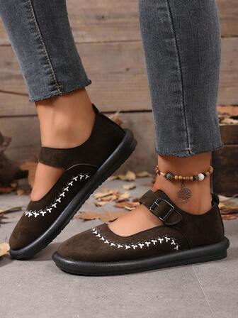 Women's Casual Daily Commute Round Toe Flat Mid-Calf Work Boots, Flats, Handmade Flats, Fall, Autumn/Winter