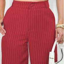 A&DD MODA, REF: H932(PLUS SIZE) - Plus Size Women's Striped Pants, Stylish Plus Size, High Waist, Wide Leg, Elegant, Casual, Formal, Lightweight, Modern, Comfortable, Women's Pants, Lightweight Fabric, Striped Print, Simple Look, Versatile, High Quality ✨ - 酒紅色 - 查看 6