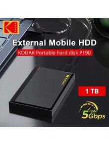 Kodak 1TB tragbare externe Festplatte mit 5 Gbit/s Hochgeschwindigkeit (120 MB/s), 2TB tragbare Festplatte für Spiele, kompatibel mit /PS3/PS2/PS1/Switch