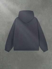 Men Printed Hooded Sweatshirt, Cotton Polyester Blend Loose Pullover Top, Breathable Outdoor Sport Autumn Winter Daily Fashion Printing Apparel - 深灰色 - 查看 2