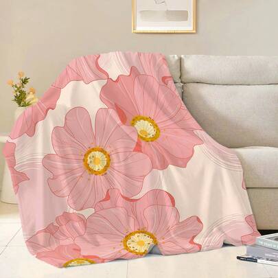 Portable Foldable Flannel Thin Blanket | Suitable For Air-Conditioned Rooms All Year Round | Essential For Office Naps, Travel | Lightweight, Easy To Store, Warm Companion | Super Soft Plush Throw Blanket, Warm And Cozy, Floral Pattern In Warm Colors, Suitable For Sofa, Bed, Perfect Gift For Birthday, Christmas