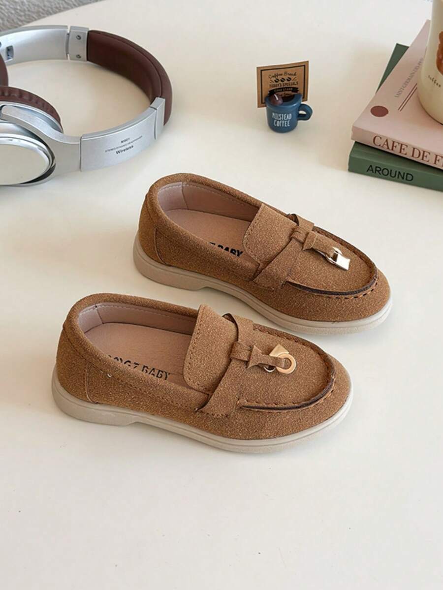 1 Pair Children's Soft Bottom Retro British Style Loafers, Suitable For 3-15 Years Old Kids To Wear Outdoors, On Vacation, And To Parties - Brown - View 1
