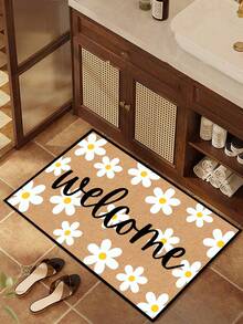 1 pieza Felpudo de bienvenida con diseño de flor blanca simple, estilo rústico, lavable a máquina de fibra de poliéster, adecuado para sala de estar, cocina, dormitorio, entrada, decoración del hogar, decoración de la habitación, todo el año - Blanco - View 10
