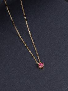 S925 Sterling Silver Necklace Four-Leaf Clover Necklace Women's Necklace For Daily Wear Fine Necklace Silver Necklace Fashionable Women Pendant Necklaces Silver Fine Chain Necklaces Gold Necklace - Red Zirconium - View 3