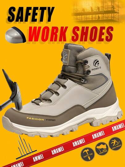 1 par de botas esportivas de trabalho masculinas e femininas, botas esportivas de cano alto com biqueira de aço, botas esportivas indestrutíveis, botas de trabalho para homens, botas de trabalho, tênis com biqueira de aço, sola almofadada antifuro e antiesmagamento, botas de trabalho para todas as estações, antiesmagamento e antifuro para atividades ao ar livre, jardinagem, construção, agricultura, caminhadas, design adaptável, presente ideal para trabalhadores, sola de borracha durável, botas de trabalho para mulheres, sapatos de trabalho