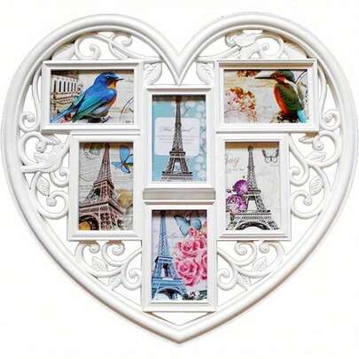 Shoze Heart Shape Photo Frame 6 Photos 3D Large Heart Photo Frame Multiple Photos Collage White Multi Picture Frames For Wall Wedding Lover Gift Home Decor
