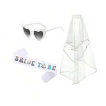 3件套，单身派对准新娘装饰套装，新娘送礼会礼物，新娘绶带，白色心形眼镜，头纱，婚礼装饰，婚礼用品，酷炫装饰，个性配饰，场景装饰，拍照道具 - 白色 - 查看 9