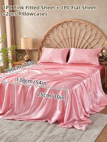 3/4pcs Satin Fitted Sheet Set, Bedding Set, Bed Sheets, Solid Color Bed Sheet Set, Mattress Cover Set, Skin-Friendly Bed Cover Set, Bedroom Decor, Meticulous Festival Gifts, Smooth And Soft Silky Sheets For Hair And Skin, Similar To Silk Bed Sheets Set For Single, Twin, Full, King And Queen Bed Sizes, Ideal Home Gift, Christmas Decoration,1pc Flat Sheet, 1pc Fitted Sheet With 1/2pcs Pillowcases, Machine Washable - Multicolor - View 19